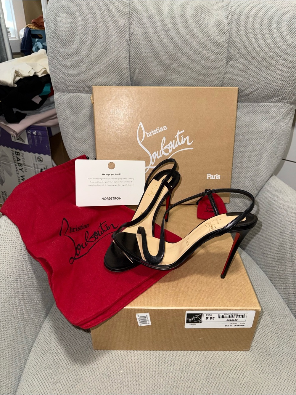 Christian Louboutin Black Patent Leather Slingback Stiletto Sandals